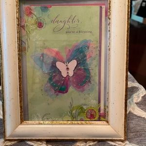 5 x 7 framed art/photo;butterfly drawing w real wings made of mesh;daughter love